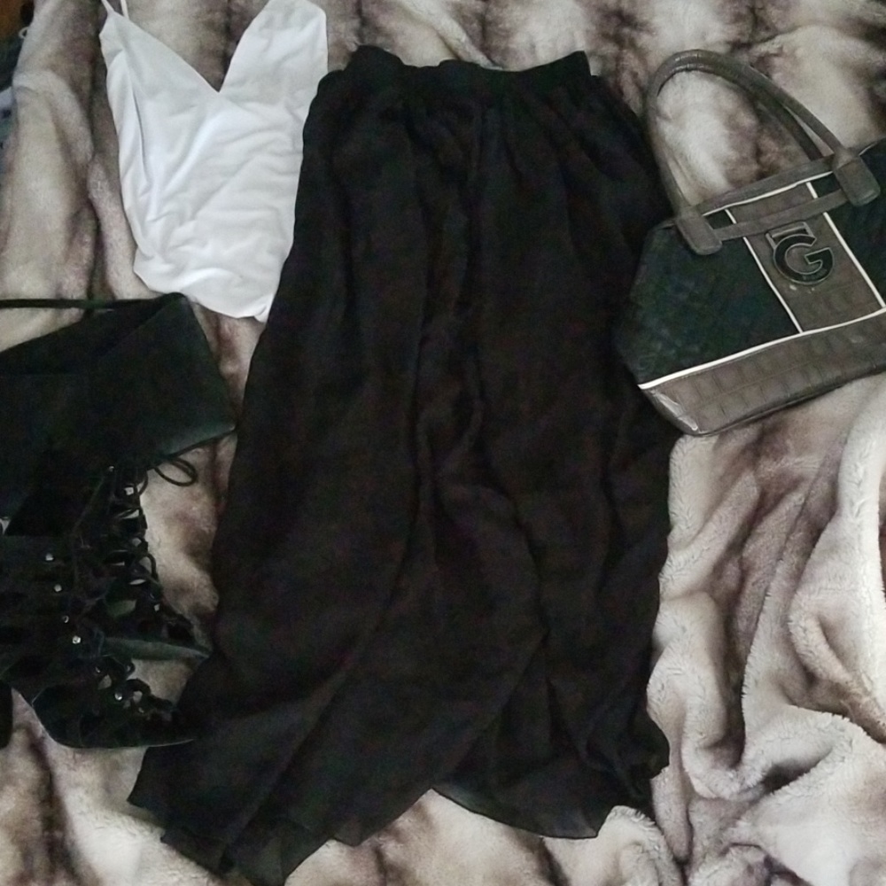 Black Chiffon Style Maxi Skirt